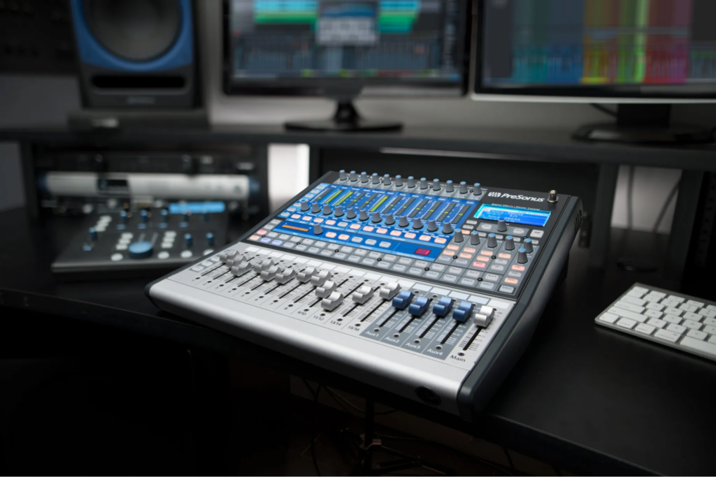 A view of a digital mixer inside a studio