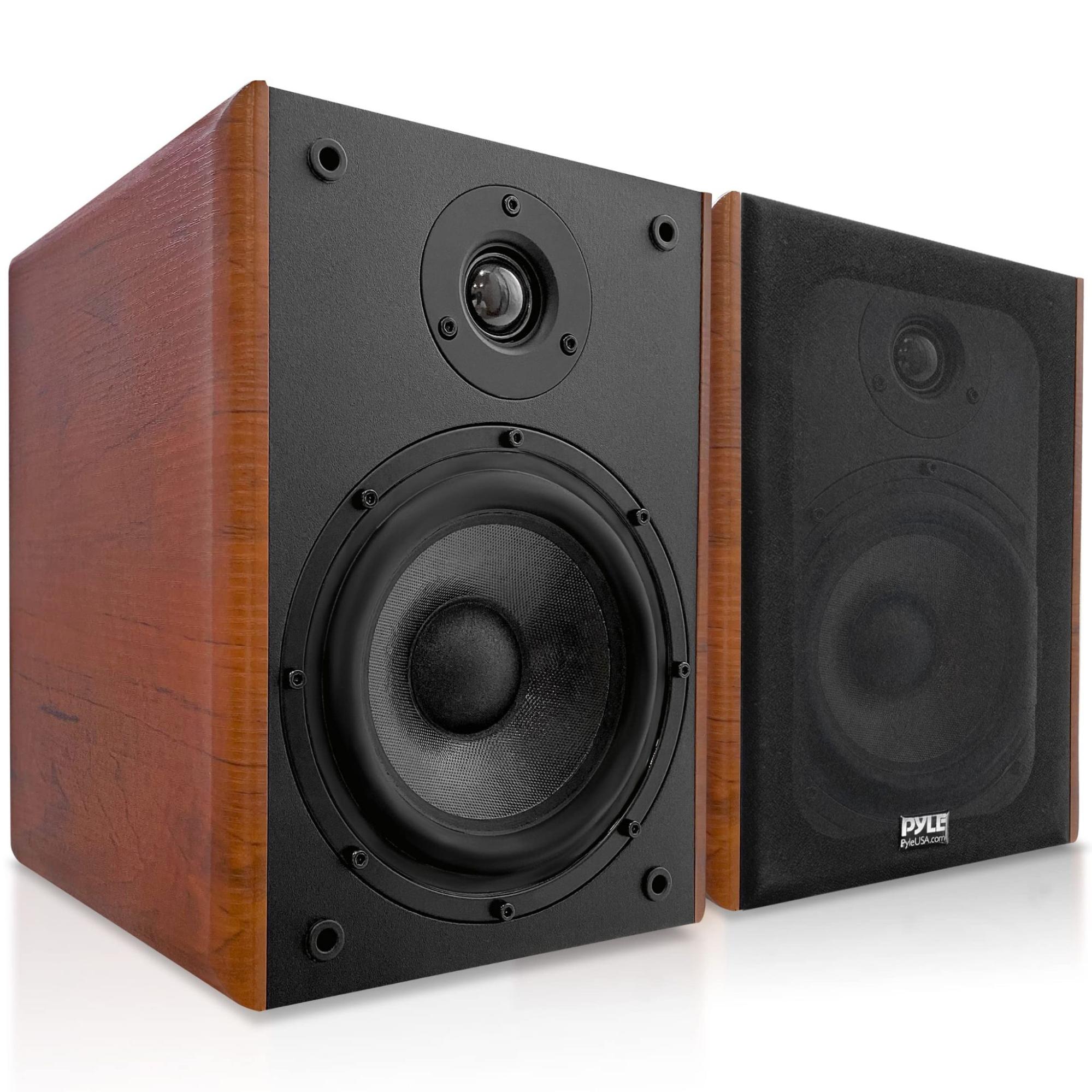 A view of the PyleUsa 5.25 Home Wooden Stereo Speakers