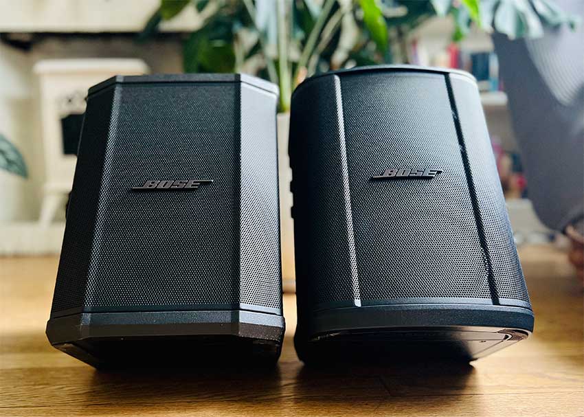 Bose S1 Pro+ All-in-one speaker system placed on a wooden surface