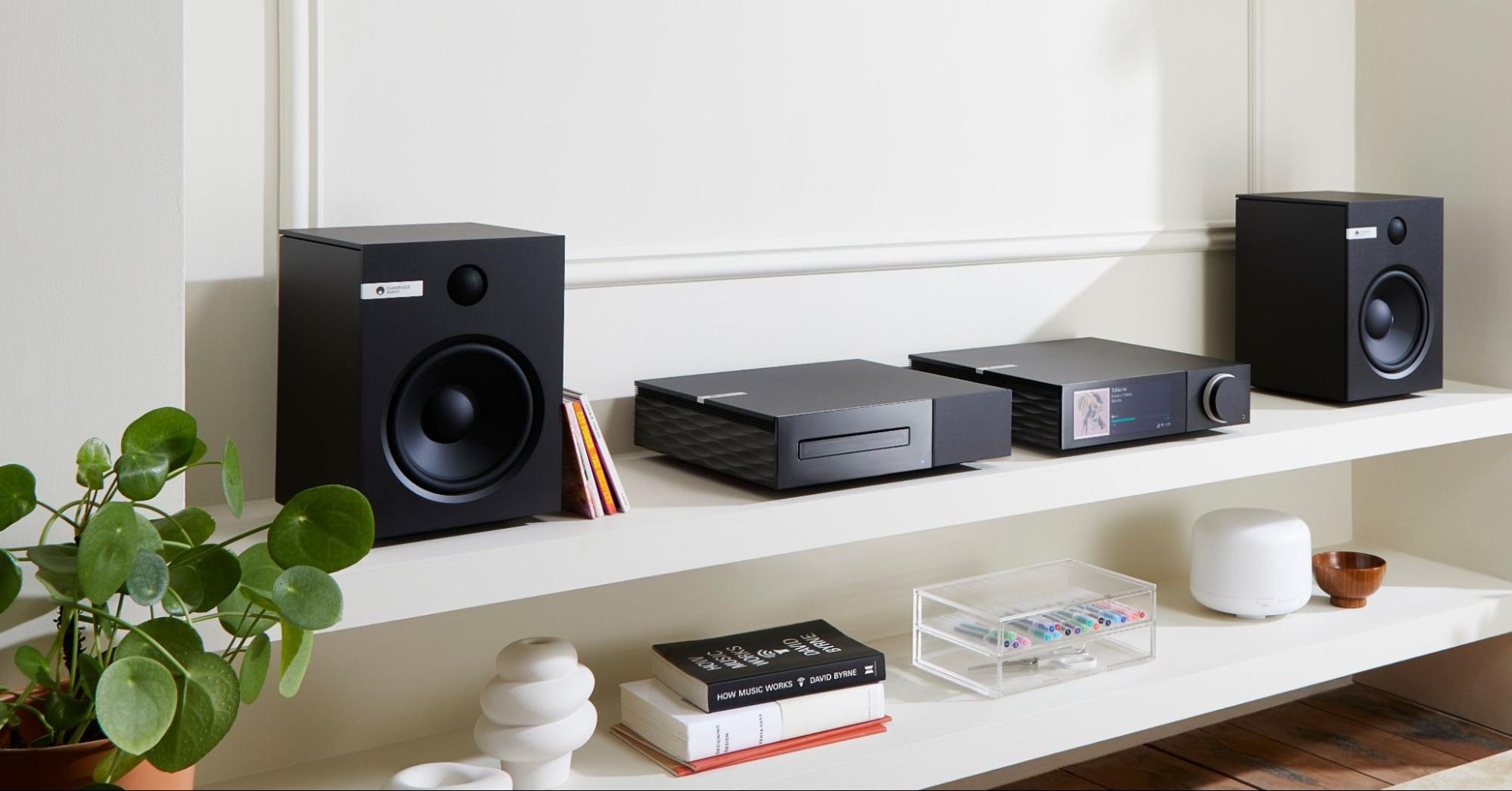 Home stereo system setup on the shelf