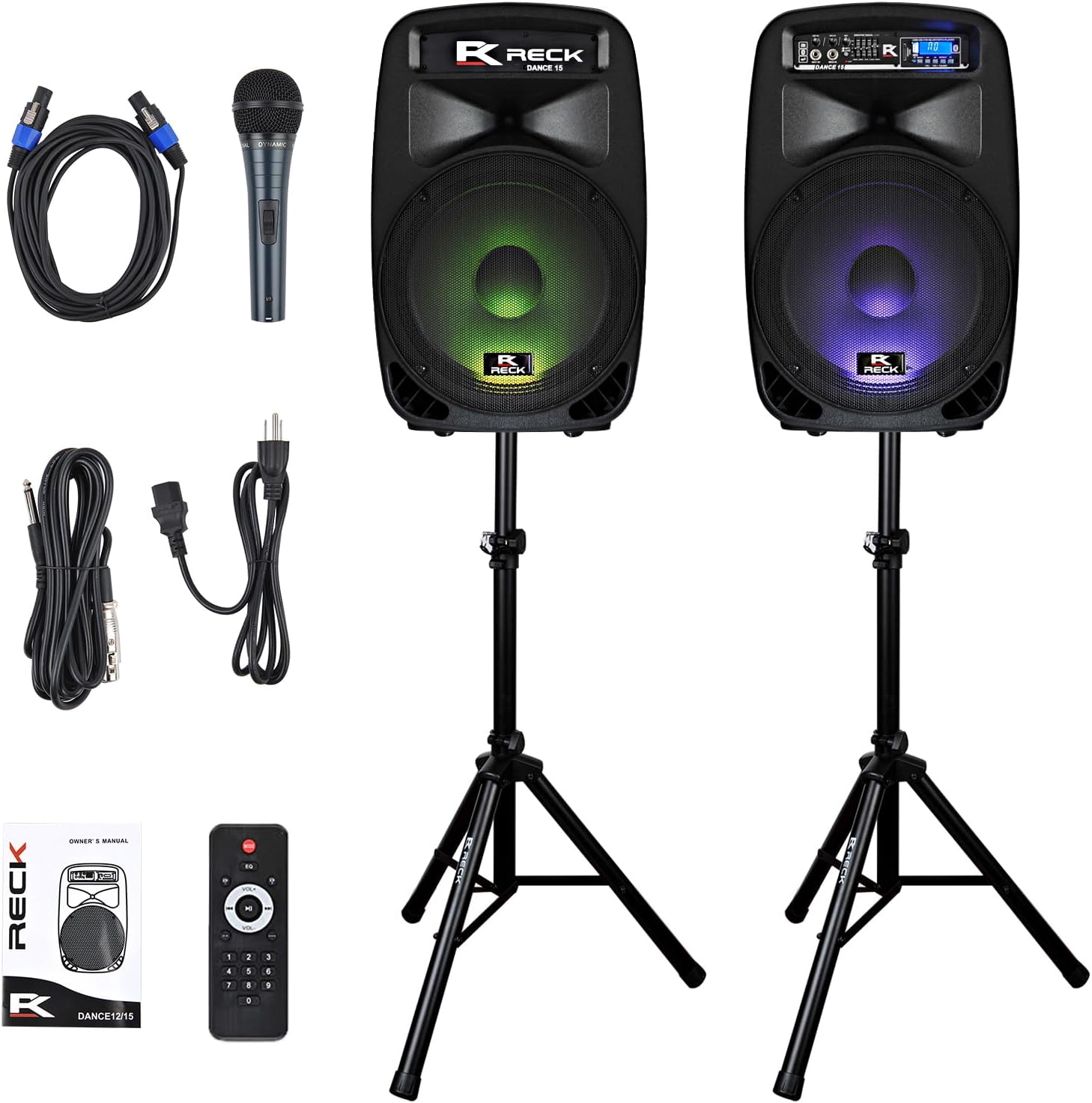 Proreck Dance 15 Portable 15-Inch 2000 Watt 2-Way Powered PA Speaker – Wireless Microphone Included