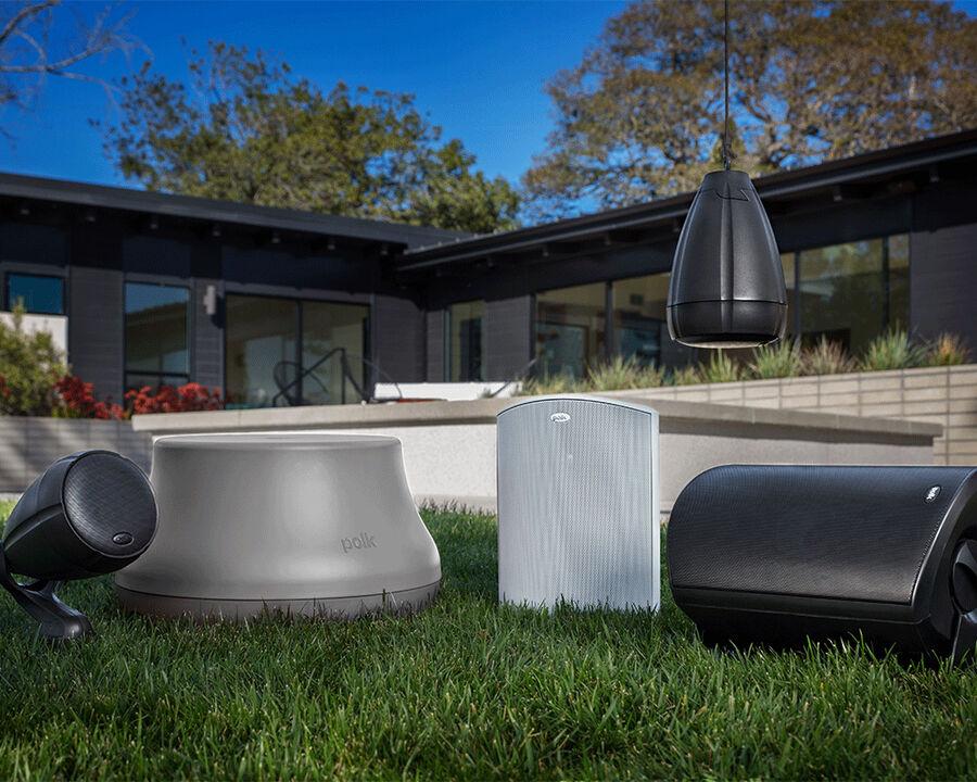 Polk Audio Atrium 4 Outdoor Speakers placed in backyard 