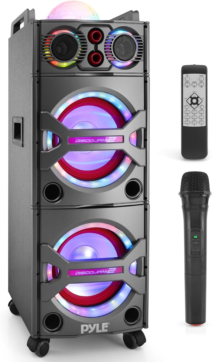 Pyle Portable Bluetooth PA Speaker System – LED Party Lights