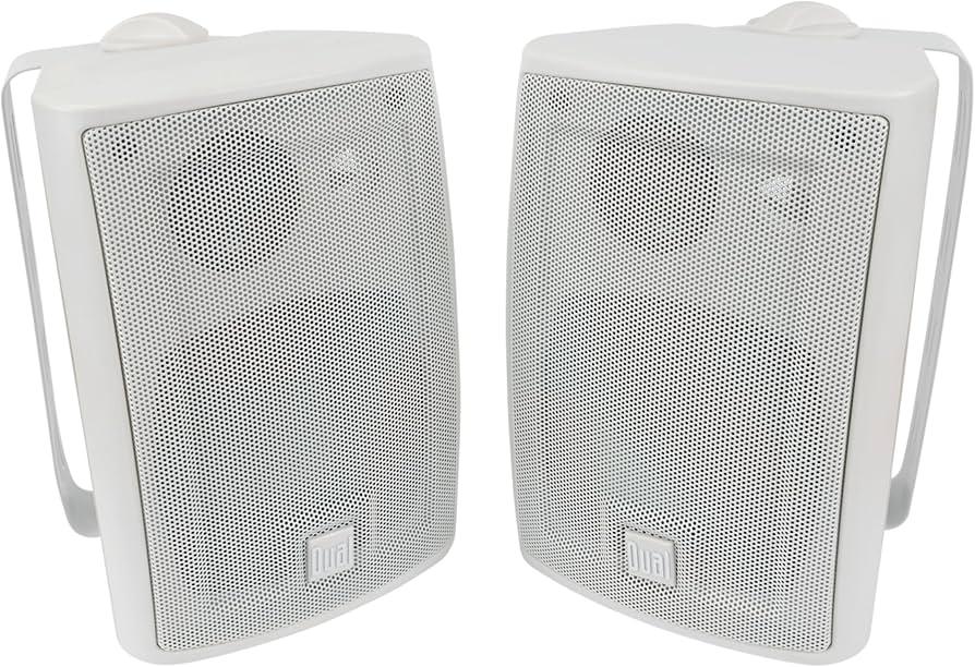 Dual Electronics 4 3 Way High Performance Speakers isolated ona white background 