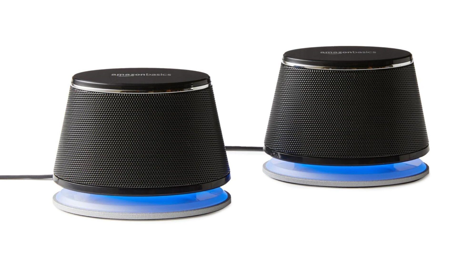 A view of the Amazon Basics Stereo 2.0 Speakers