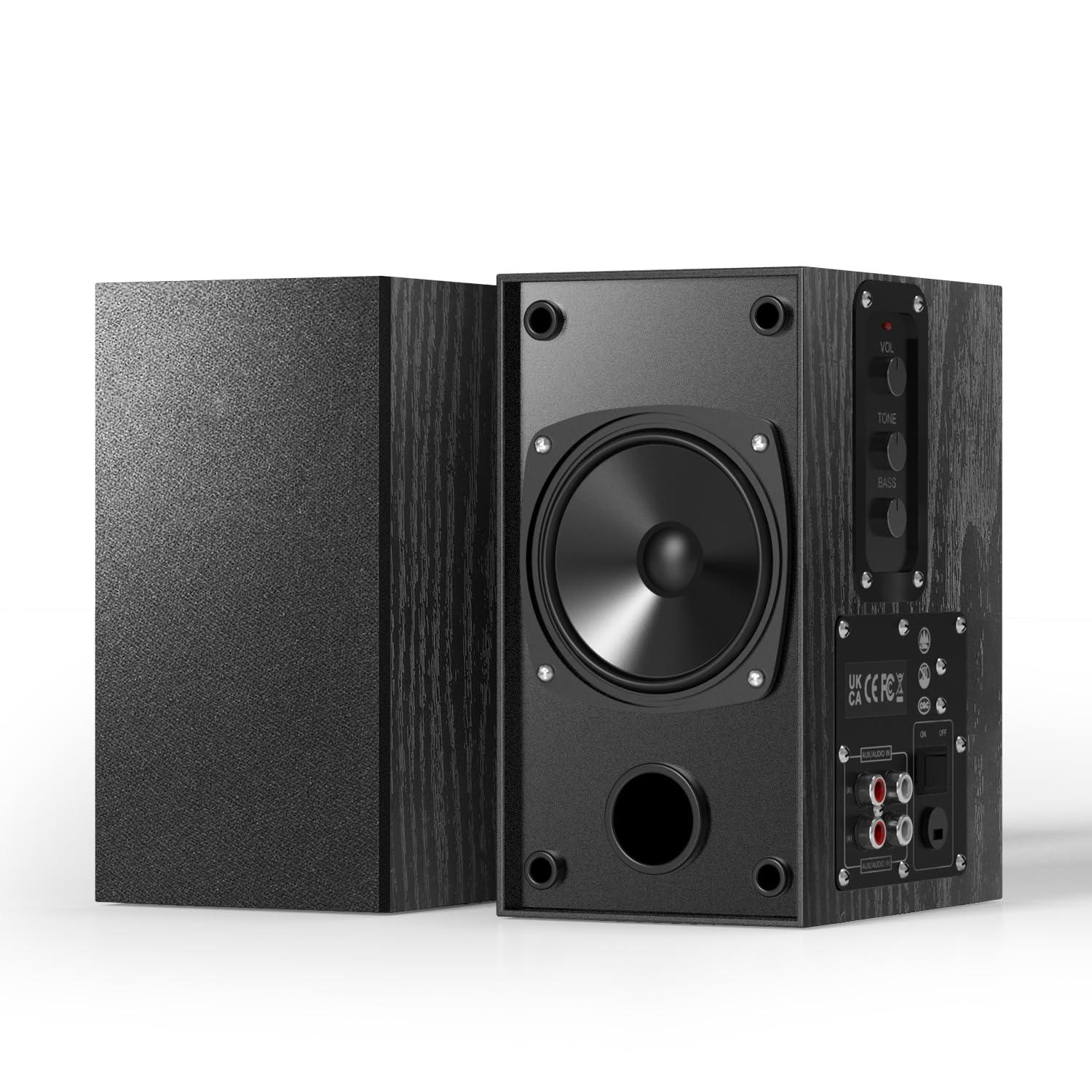 30W X 2 Powered Bookshelf Speakers - 3.5-RCA Input for Turntable isolated on a white background 